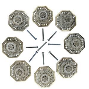 Set 8 Vintage 1970s "French Provincial" White Gold Cast Metal DRAWER PULLS Japan